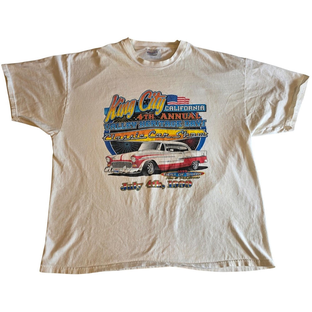 Vintage 1999 King City CA Classic Car Show T-Shirt Hanes Beefy-T White XXL